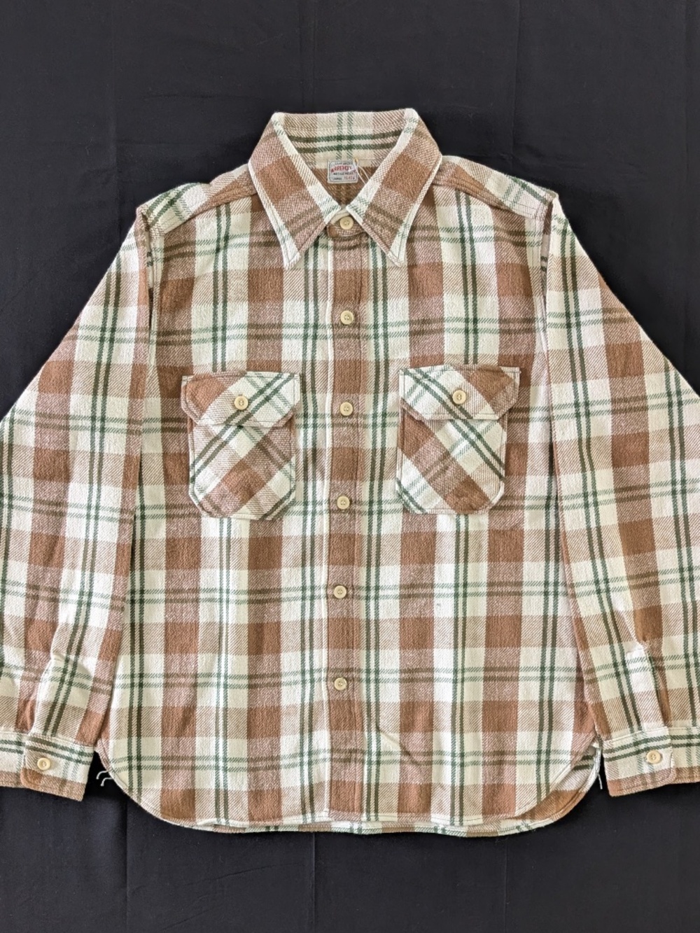 Warehouse & Co 3104 Flannel Shirt Pattern C Green Off White Japan Slim Large NWT